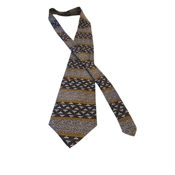 Vintage Les Impromptus Paris Tie Mens Black Geometric Stripes‎ Silk Long Necktie - Picture 3 of 11